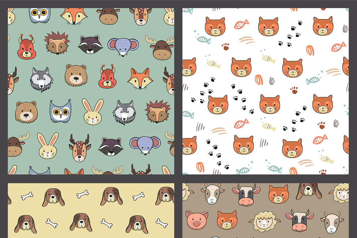 Funny Animal faces illustrations set, an Animal Illustration by GooseFrol (Photo 6 of 9)