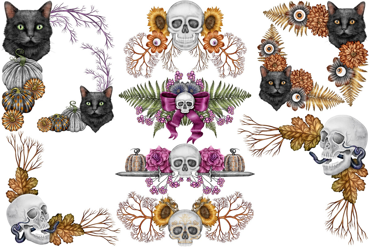 Halloween Botanicals Clipart set., a Seasonal Illustration by Happy Sloth Graphics (Photo 9 of 16)