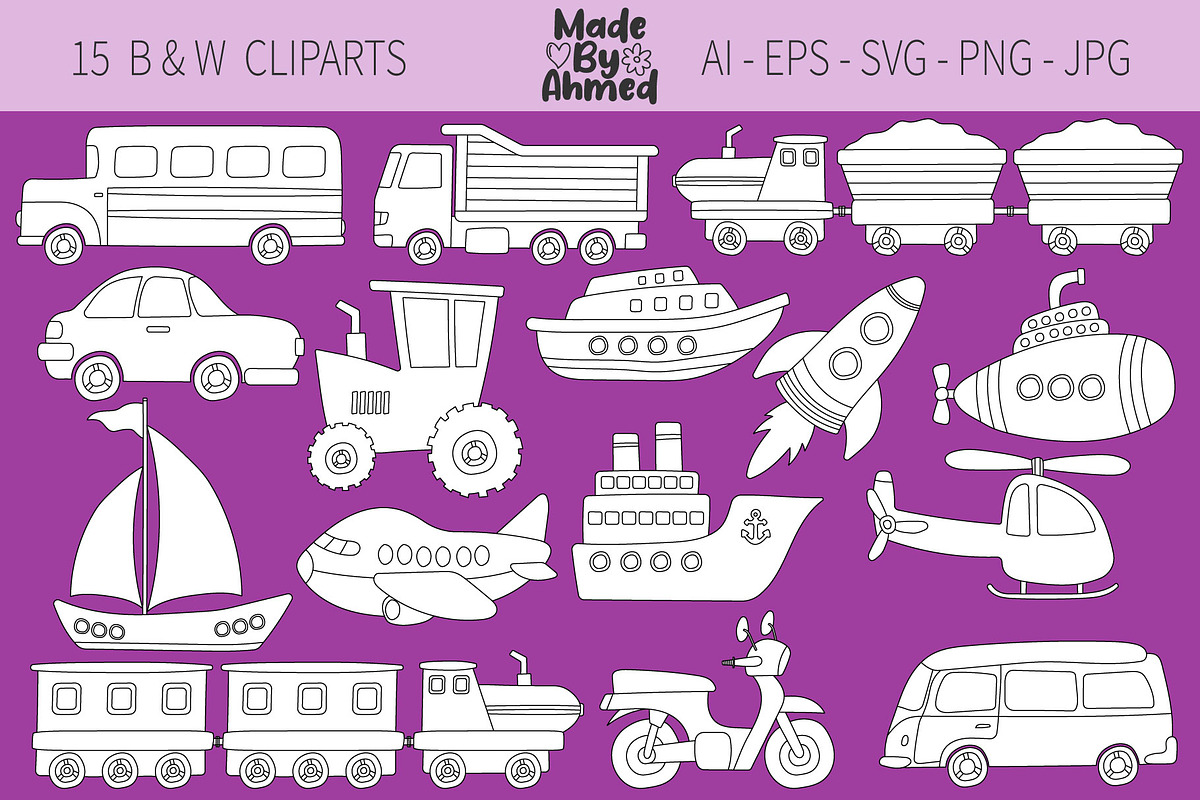 Transportation Clipart Doodles, a Transportation Illustration by Lamia Emad (Photo 4 of 4)