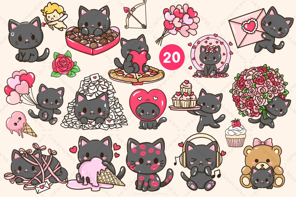 Cute Black Cat Clipart PNG Bundle, an Animal Illustration by Blumensdiary (Photo 2 of 11)