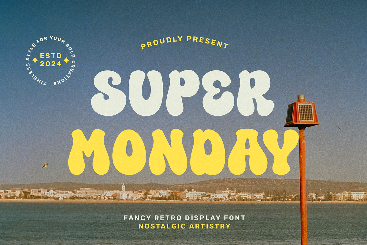 Super Monday - Fancy Retro Font, a Font by Ali Hamidi (Photo 1 of 9)