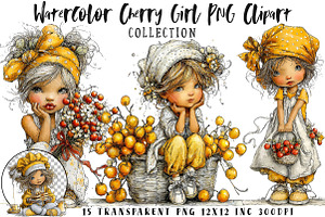 Watercolor Cherry Girl PNG Clipart, a Seasonal Illustration by OK Design