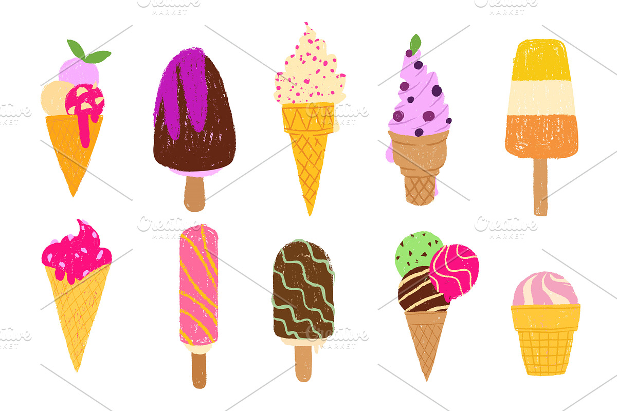 Hand drawn ice cream desserts with, a Food Illustration by art PVP - market