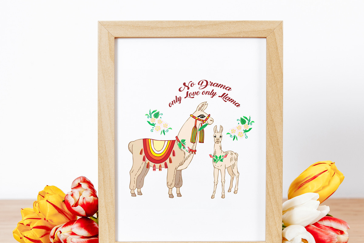 Llama Clipart with red flowers, an Animal Illustration by Nataliapiache (Photo 4 of 5)