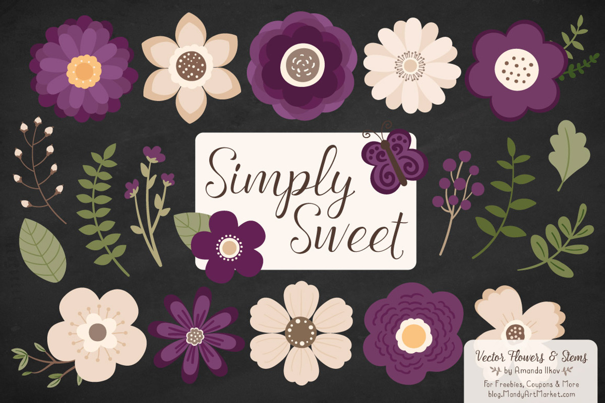 Plum Flowers Clipart, an Illustration by Amanda Ilkov (Photo 2 of 4)