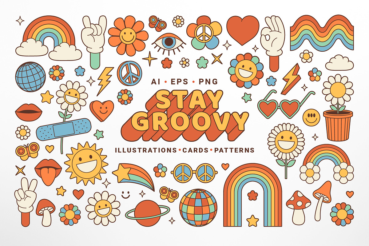 Groovy Hippie Collection, a Background Graphic by Martyshova (Photo 1 of 16)