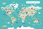 Cute Animals Vector World Map, an Animal Illustration by Pingebat (Thumbnail 1 of 14)