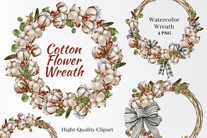 Watercolor Cotton Flower Wreath