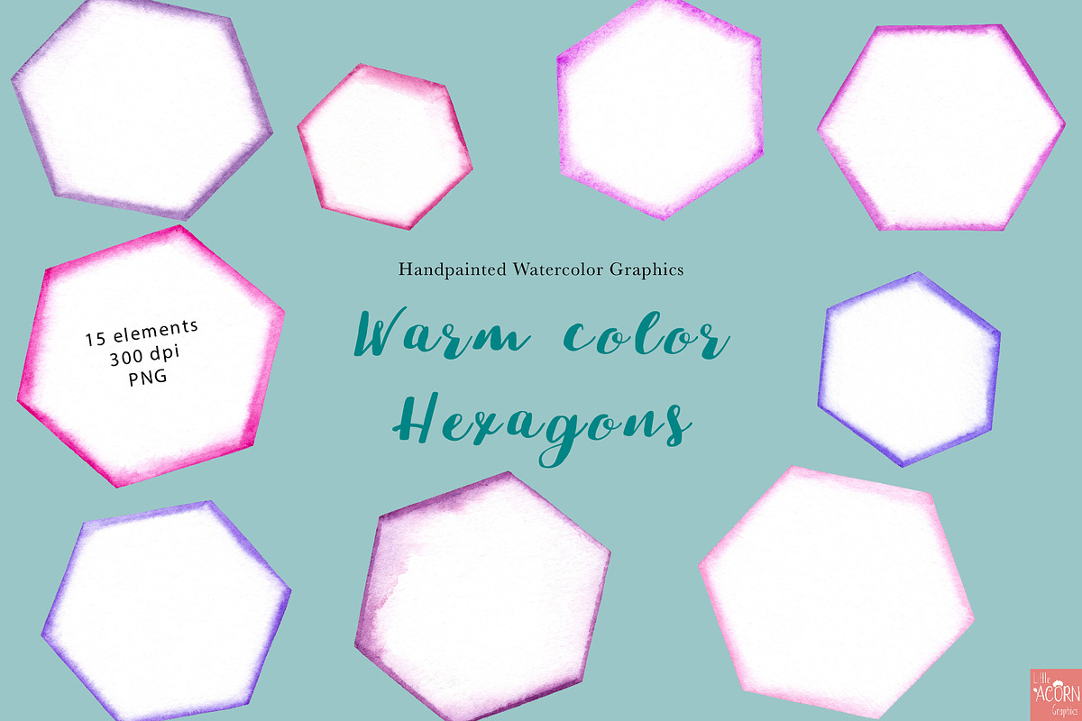 Purple Watercolor Hexagons, an Object Graphic by LittleAcornGraphics (Photo 3 of 5)