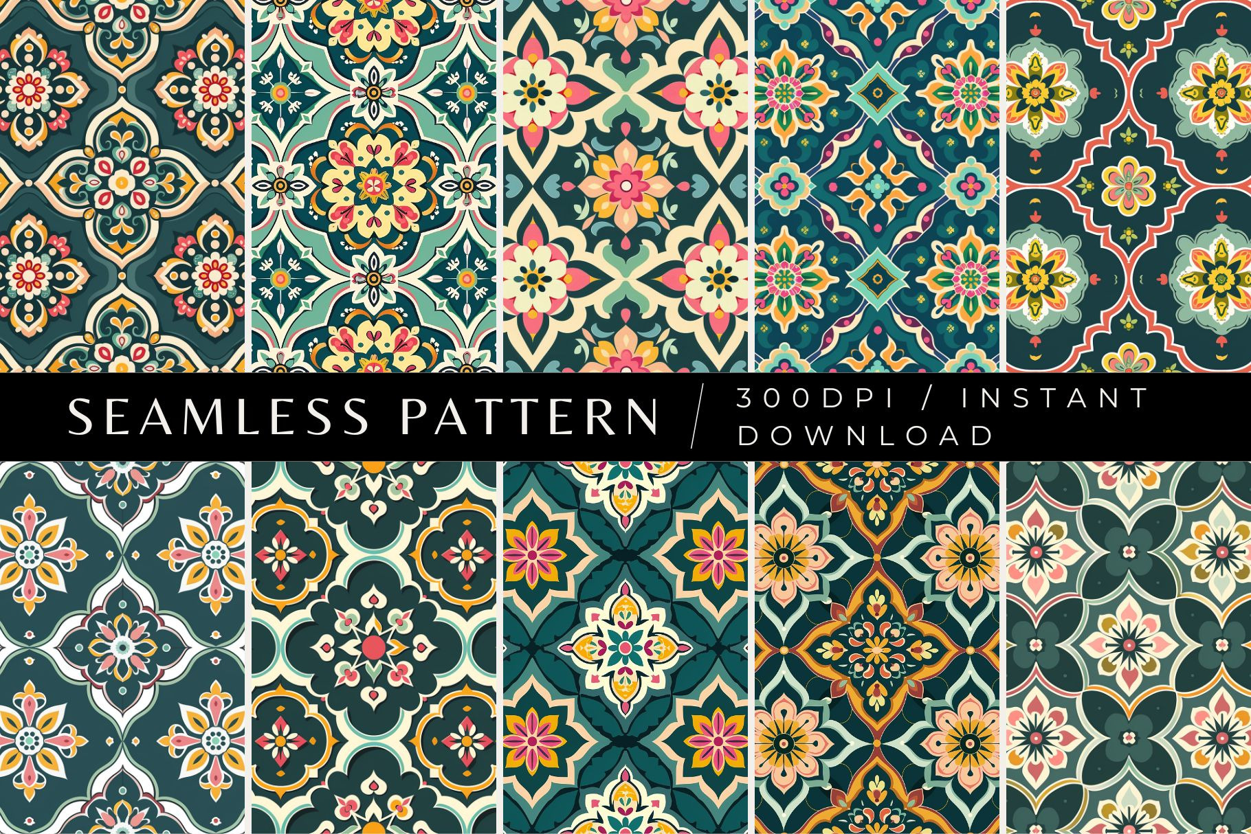 10 Vibrant Arabesque Patterns, a Pattern Graphic by Inknfolly