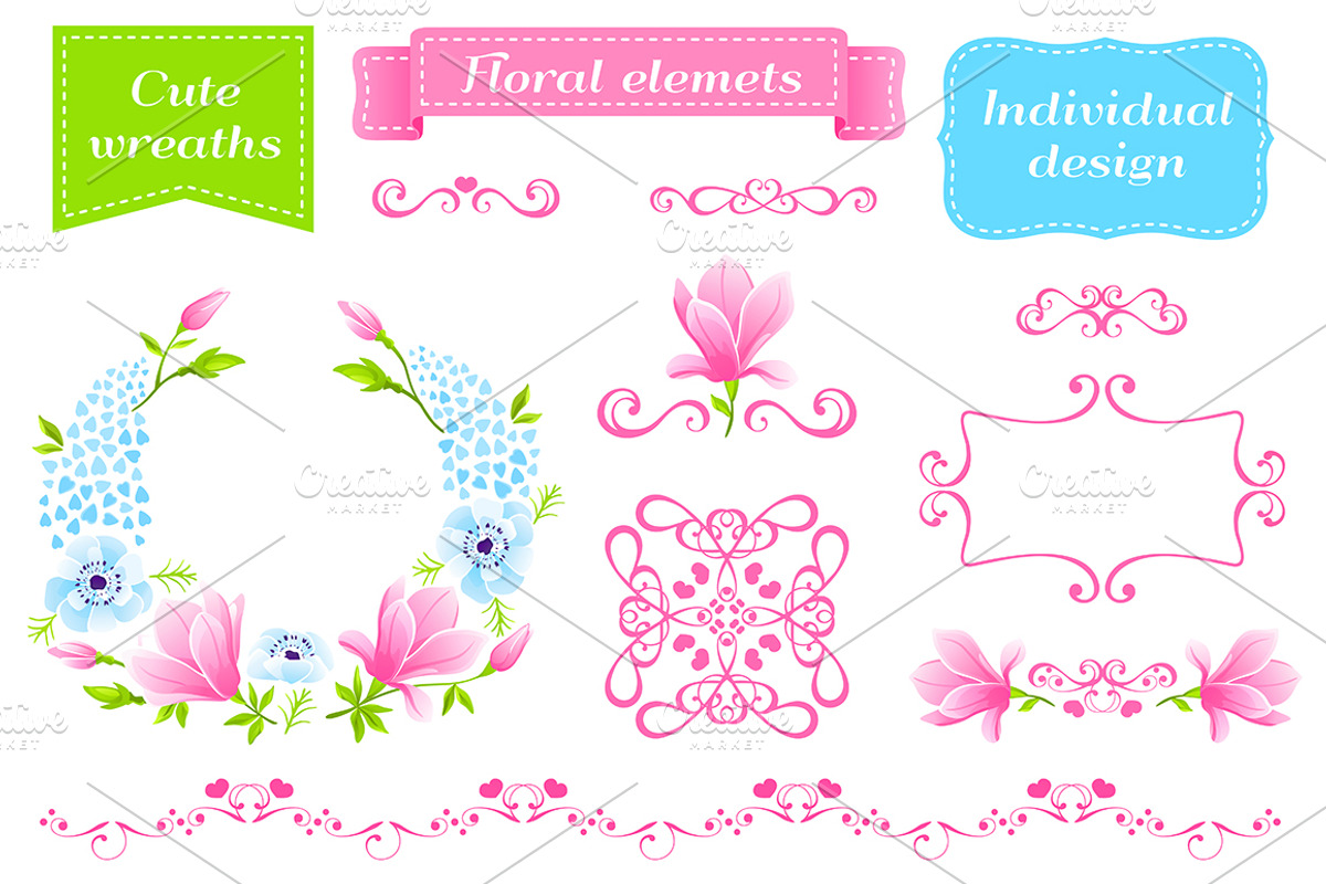 SET / Magnolia's Elegant elements, a Texture Graphic by Nadin_Lebedeva (Photo 2 of 7)