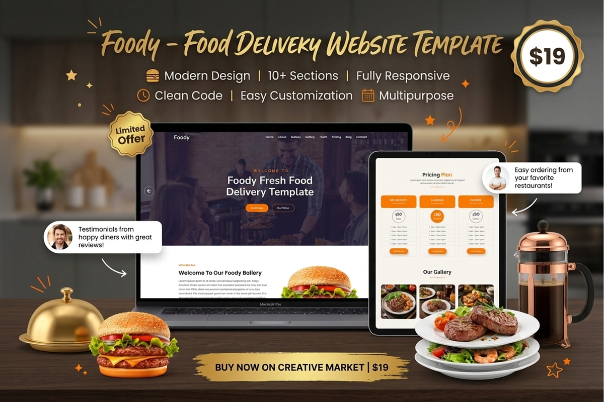 Foody - Food Delivery HTML Template, a Bootstrap Template by Themeplaza (Photo 1 of 7)