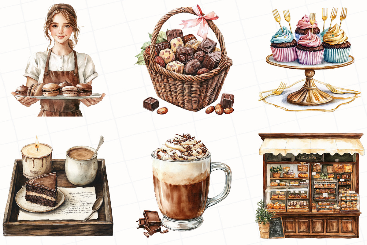 Watercolor Chocolate Heaven Clipart, an Illustration by OK Design (Photo 2 of 5)