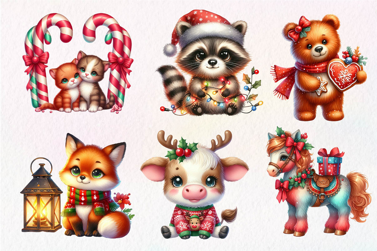 Christmas Cute Animals Clipart PNG, an Illustration by Dream Creation (Photo 7 of 7)