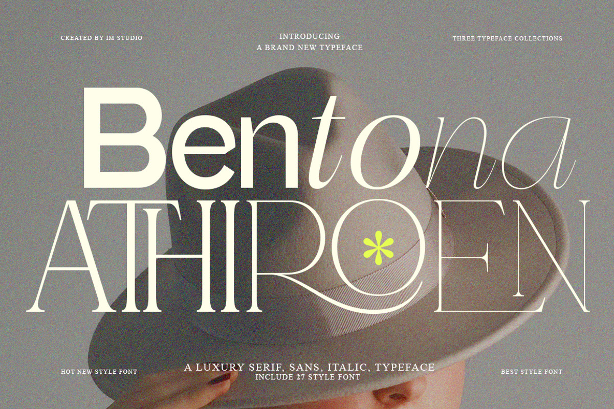 Bentona Athiroen (27 Fonts Style), a Serif Font by IM Studio (Photo 1 of 11)