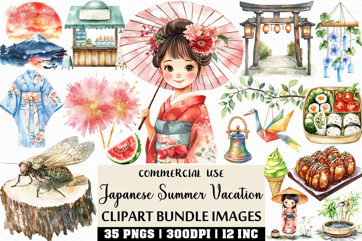 Watercolor Japanese Summer Vacation, an Illustration by Craft Nest (Photo 1 of 6)