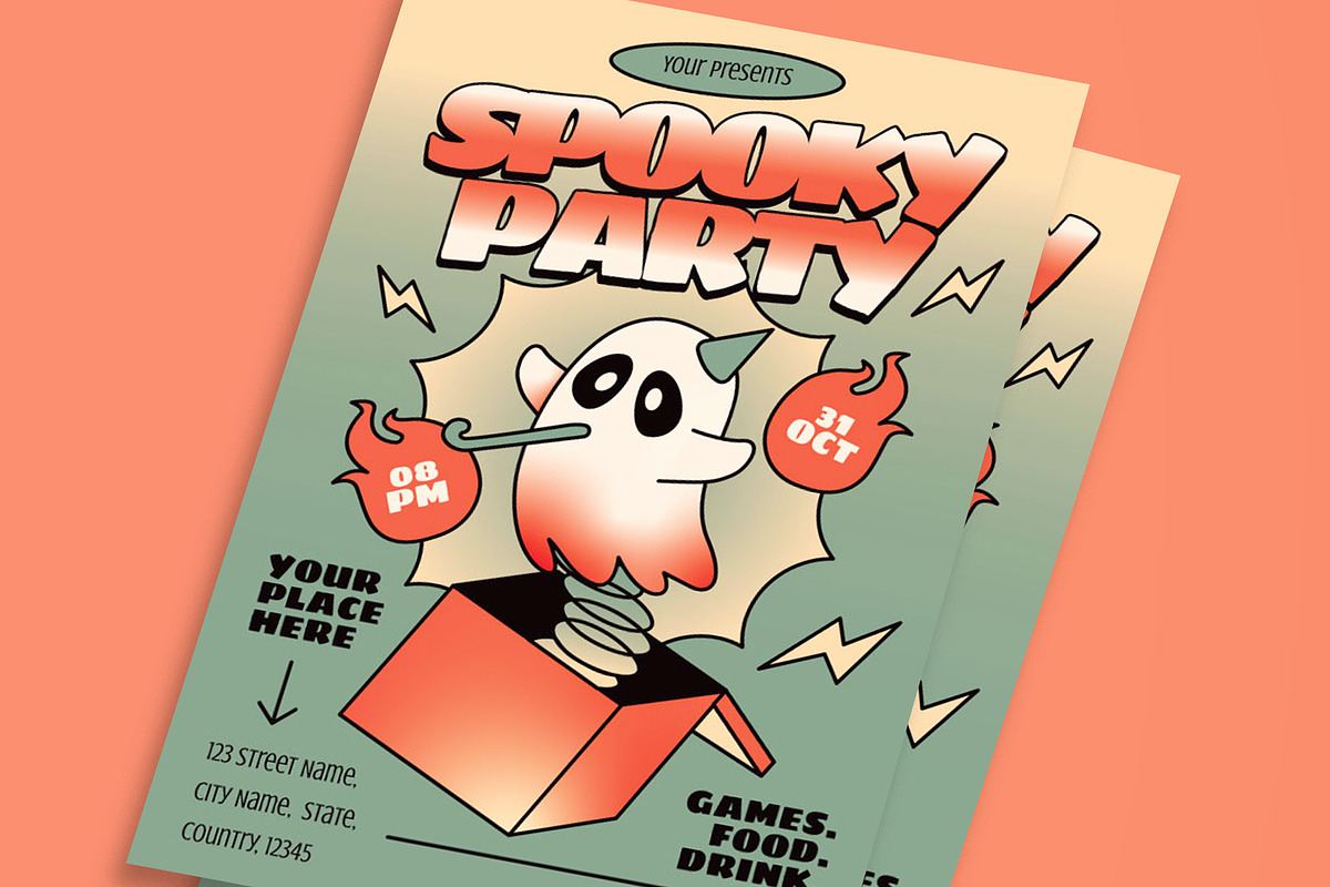 Green Cartoon Spooky Party Flyer, a Flyer Template by graphicook (Photo 3 of 3)