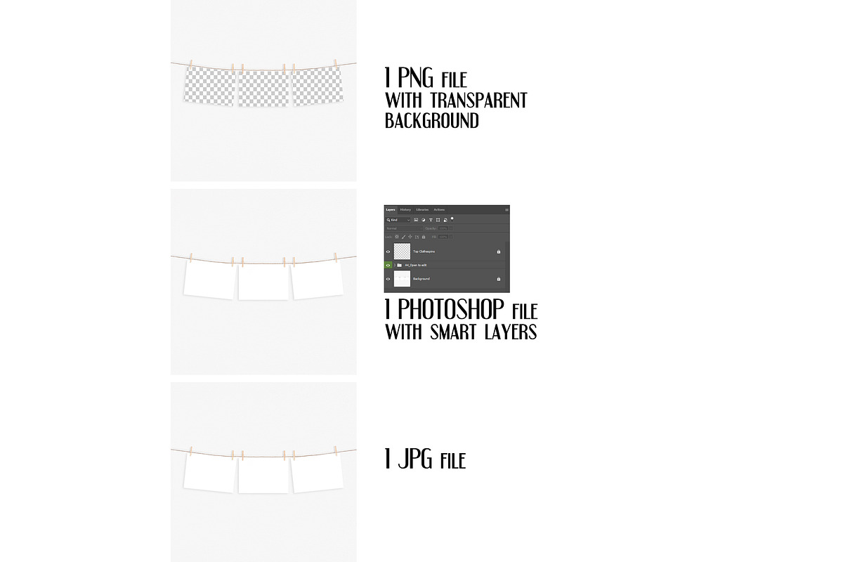 A4 prints mockup with clothespins, a Print Template by Dorado Stock (Photo 2 of 3)
