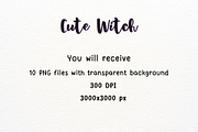 Witch Clipart Watercolor PNG Bundle, a Seasonal Illustration by Maysa Art (Thumbnail 5 of 5)