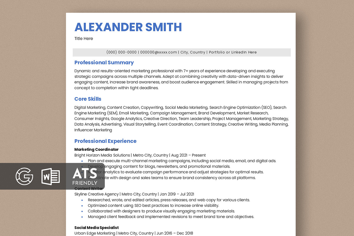 ATS Friendly Resume / CV, a Resume Template by Anjum Ilyas (Photo 1 of 7)