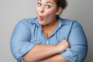 Funny surprised plus size woman with, a Person Photo by MistyDay