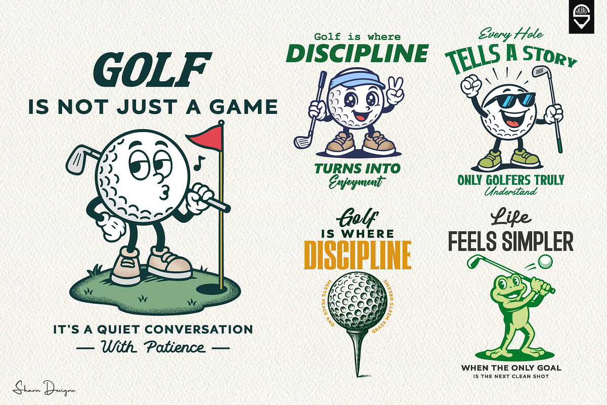 Retro Golf Character Designs Bundle, a Sport Illustration by shaondesigns (Photo 1 of 6)