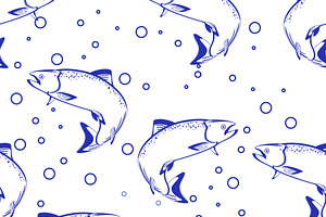 Salmon Fish Seamless Pattern Seafood