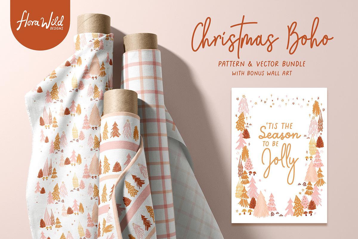 Christmas Boho Patterns and Vectors, a Pattern Graphic by Flora Wild Designs (Photo 1 of 5)