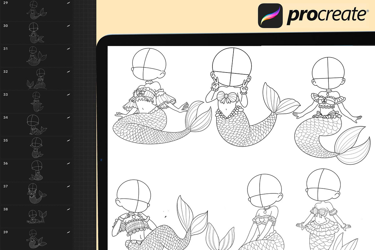 Procreate Chibi Mermaid Pose Stamp preview 5
