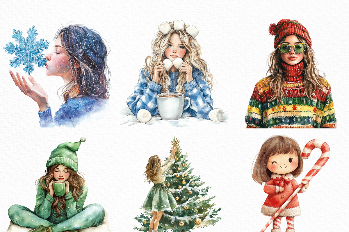 Cute Holiday Girls–Funny Christmas, an Illustration by Craft Nest (Photo 5 of 6)
