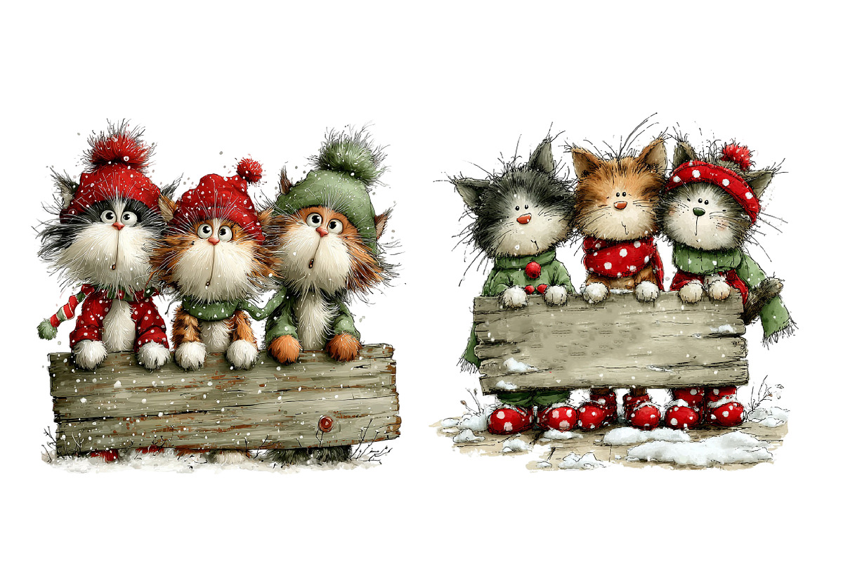 Whimsical Christmas Cats Clipart, an Illustration by Designworld (Photo 4 of 5)