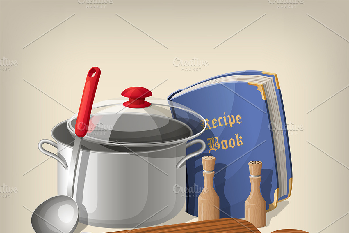 Kitchen utensils and vegetables, a Food Illustration by SHom (Photo 2 of 3)