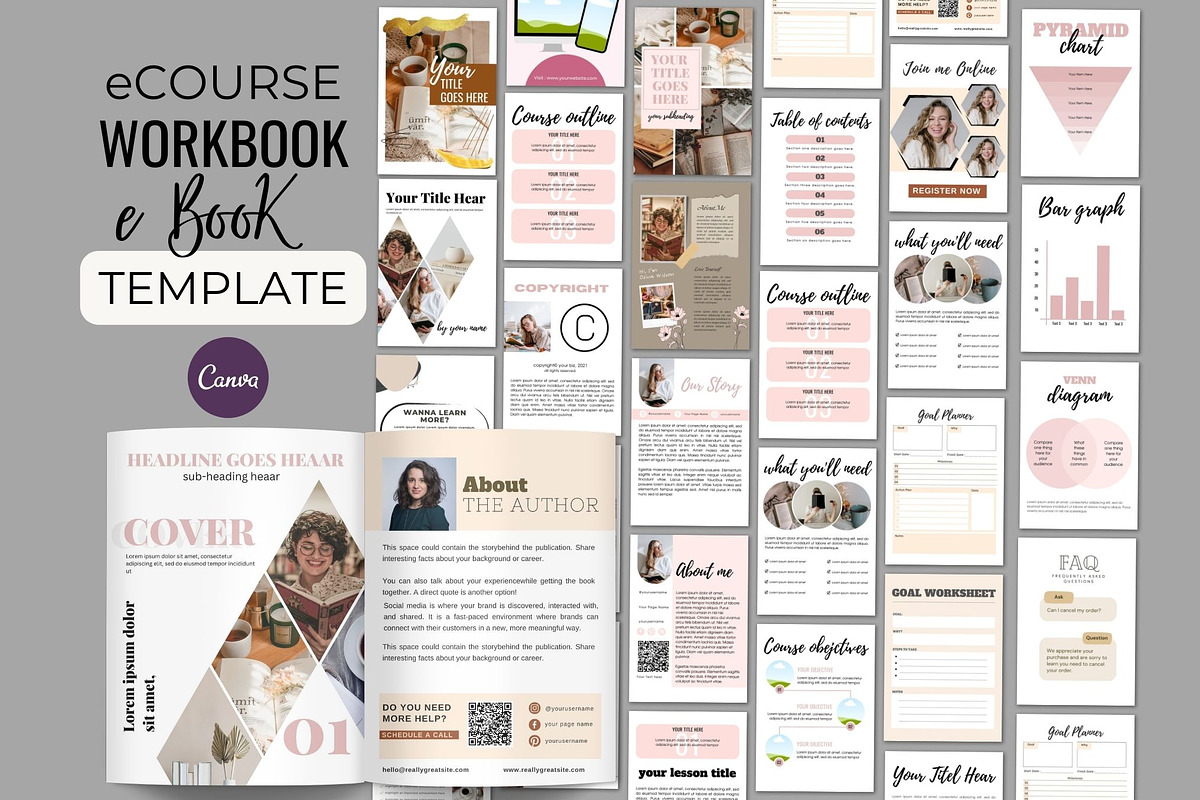 Ecourse Workbook& ebook Canva Templa, a Magazine Template by iloveTemplate (Photo 1 of 8)