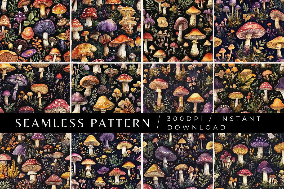 12 Darkwood Shrooms Seamless Pattern, a Pattern Graphic by Inknfolly (Photo 1 of 7)