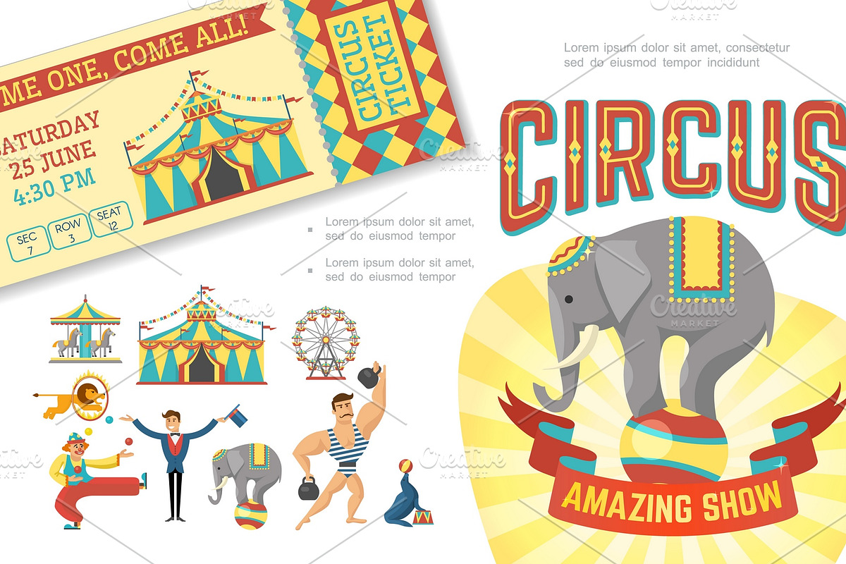 Flat Circus Show Concept, an Animal Illustration by Alexander Belenkiy