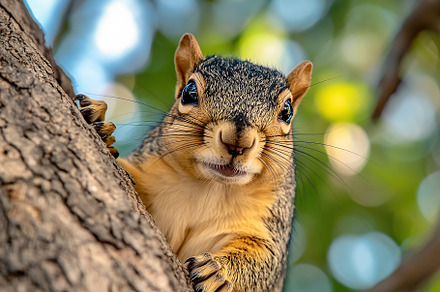 Cute squirrel sitting on tree branch in the forest, an Animal Photo by AlyaAnd