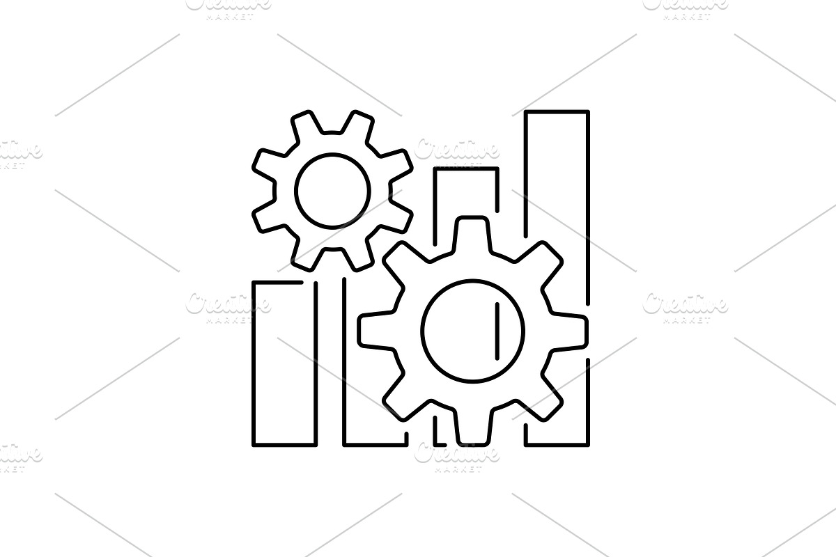 Graph bar with cogwheels line icon, an Outline Icon by Saggitarius