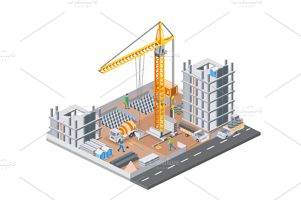 Isometric skyscraper construction., an Illustration by Booblgum