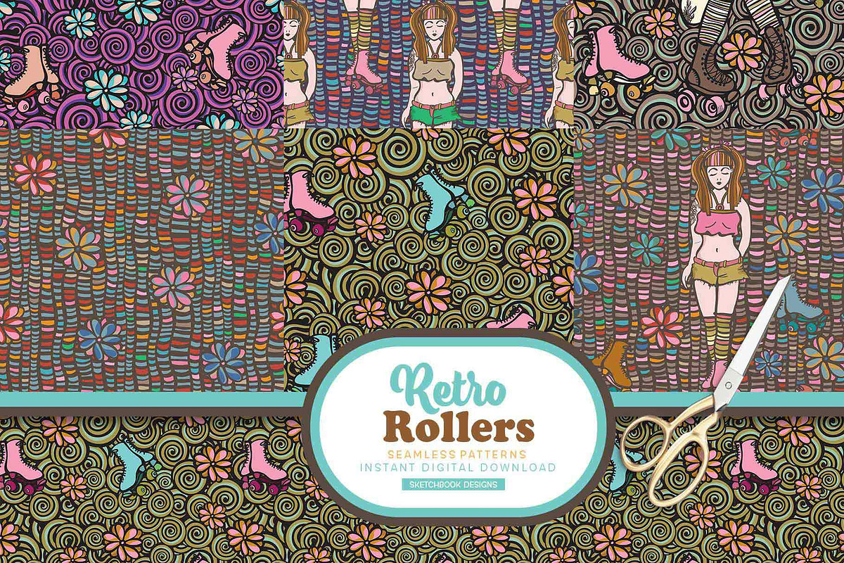 Retro Roller Skates Doodle Patterns, a Pattern Graphic by Sketchbook Designs (Photo 7 of 10)
