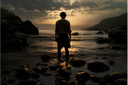 Reflective Man standing on shore, a Sports & Recreation Photo by Ylivdesign