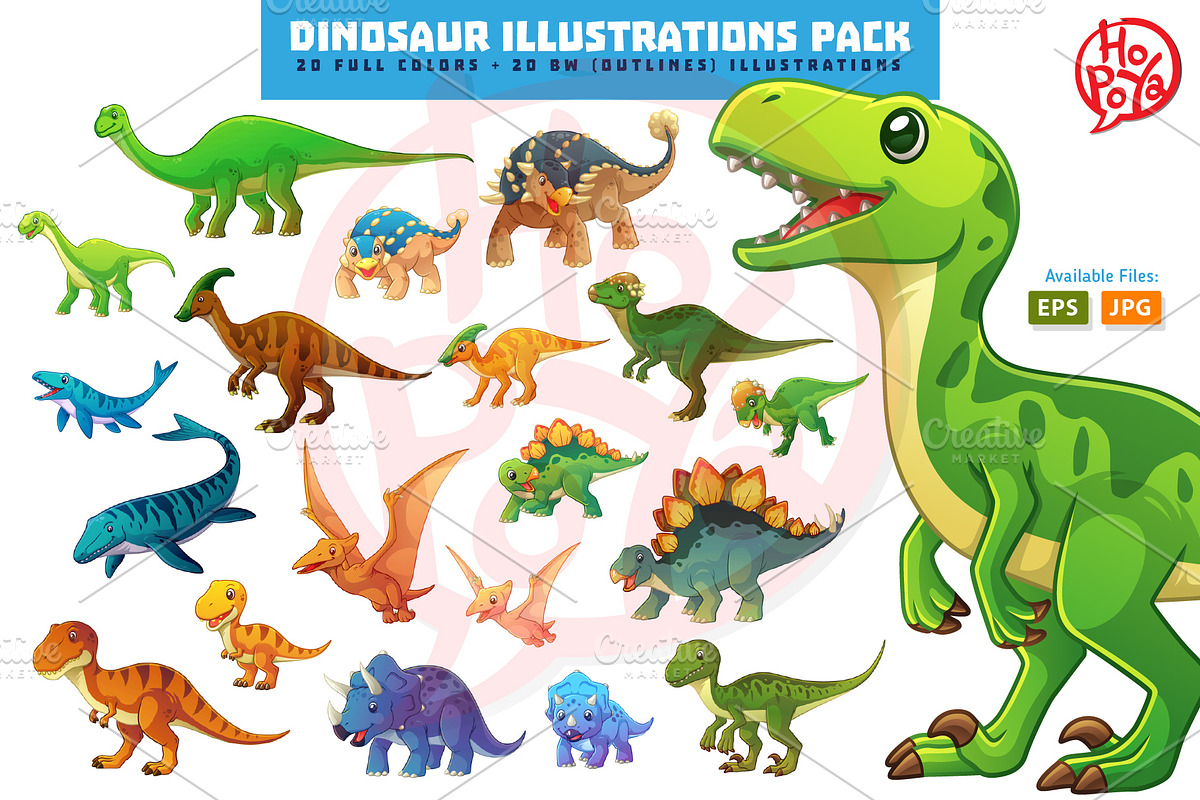 Dinosaur Illustrations Pack, an Animal Illustration by mikailain (Photo 1 of 2)