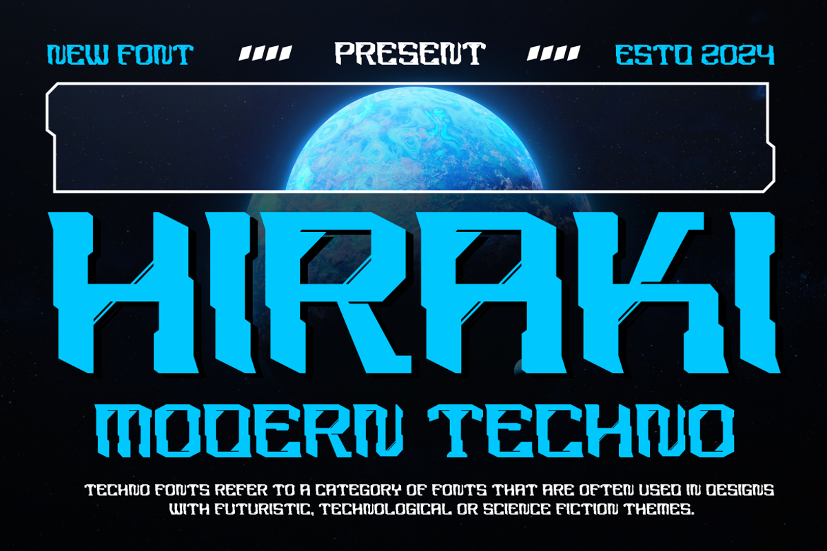 Hiraki - Modern Techno Font, a Handwritten Font by MaikoHatta (Photo 1 of 7)