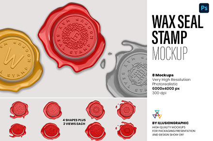 Wax Seal Stamp Mockup - 8 views, a Product Mockup by Illusiongraphic