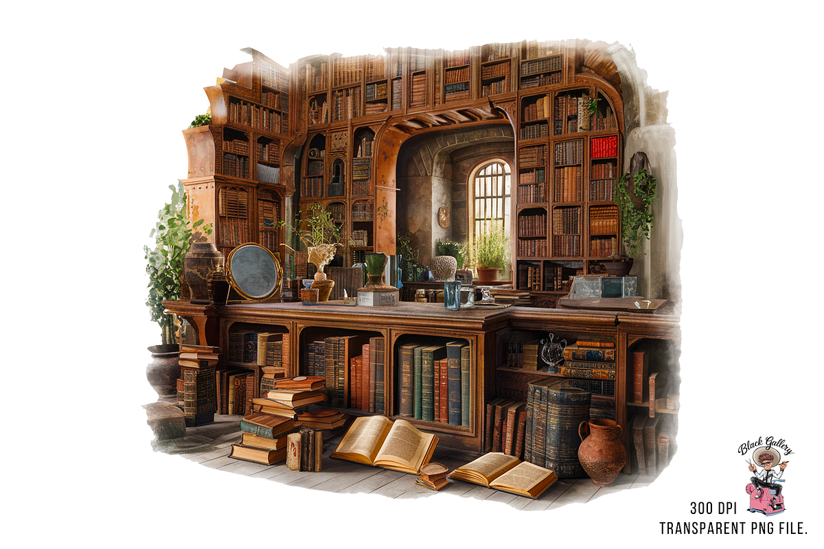 Vintage Bookshelf Clipart PNG, an Object Graphic by Clipart Bloom (Photo 1 of 2)