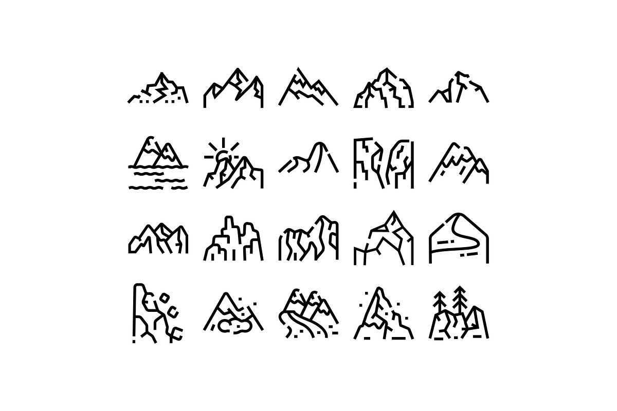 Mountain peaks line icons set, an Object Graphic by pikepicture (Photo 1 of 3)