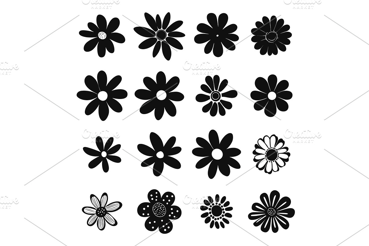 Daisy black silhouettes. Doodle, an Illustration by Valerie Bodnar