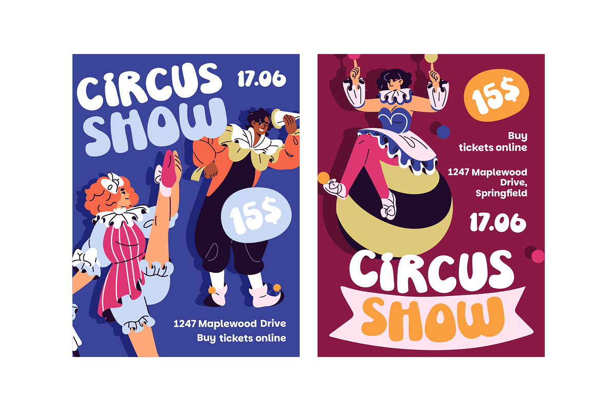 Clowns set, circus show posters, a Person Illustration by PaperTrident (Photo 10 of 12)