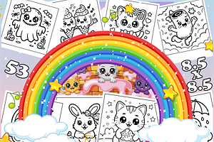 Cute Kawaii Coloring Book for Kids, an Animal Illustration by Design Zone