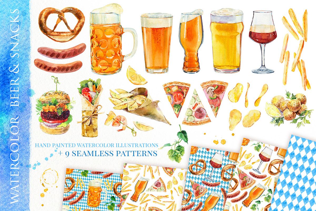 Beer & snacks watercolor collection, a Graphic by Natasha Koltsova (Photo 1 of 9)