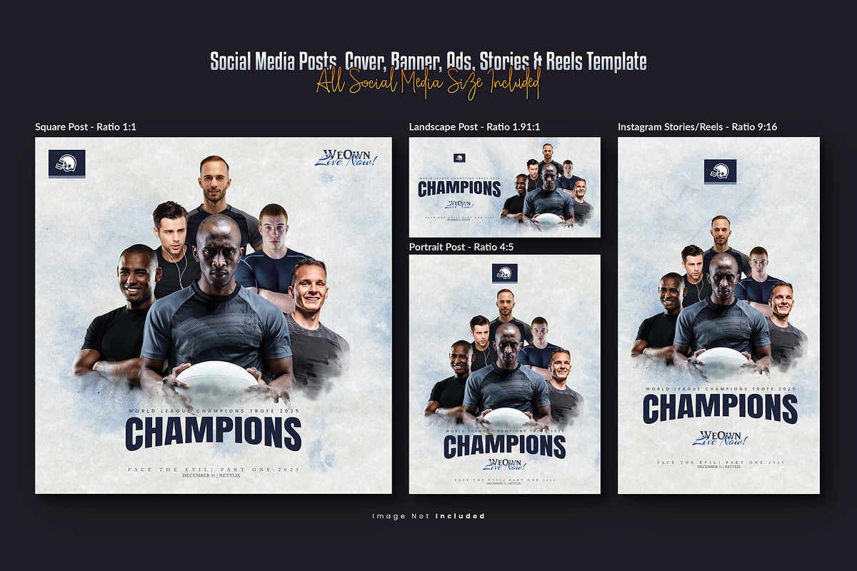 Volleyball Soccer Champions Banner, a Social Media Template by Creative_View